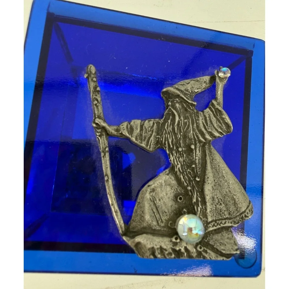 Kheops International Wizard Trinket Box Blue Glass Pewter Fantasy Keepsake Box